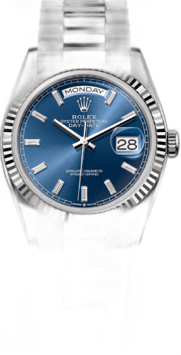 Rolex Day-Date 36 White Gold — Bright Blue Diamond-Set Dial | Ref. 128239