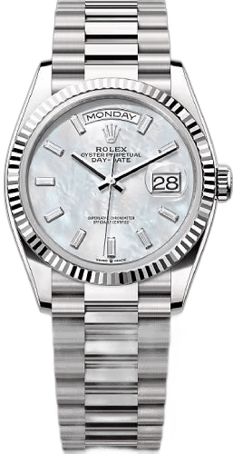 Rolex Day-Date 36 18ct White Gold — White Mother-of-Pearl Diamond-Set Dial | Ref. 128239