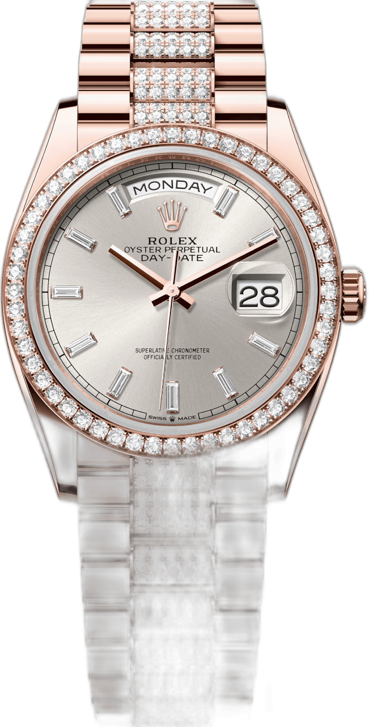 Rolex Day-Date 36 Everose Gold — Silver Diamond-Set Dial, Diamond President Bracelet | Ref. 128345RBR