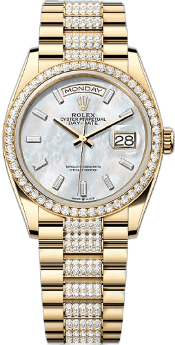 Rolex Day-Date 36 Yellow Gold — White MOP Diamond-Set Dial | Ref. 128348RBR