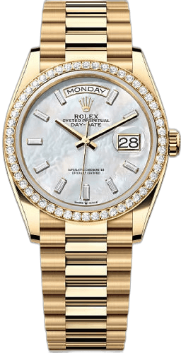 Rolex Day-Date 36 Yellow Gold — White MOP Diamond-Set Dial | Ref. 128348RBR