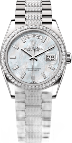 Rolex Day-Date 36 18ct White Gold — White MOP Diamond-Set Dial, Diamond Bezel | Ref. 128349RBR
