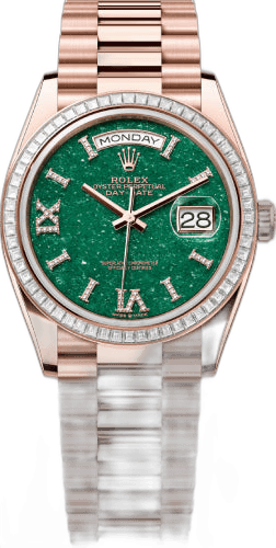 Rolex Day-Date 36 Everose Gold — Green Aventurine Diamond-Set Dial | Ref. 128395TBR