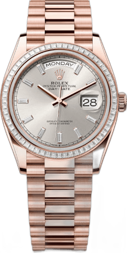 Rolex Day-Date 36 Everose Gold — Diamond-Set Silver Dial & Diamond Bezel | Ref. 128395TBR