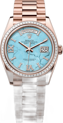 Rolex Day-Date 36 Everose Gold — Turquoise Diamond-Set Dial | Ref. 128395TBR