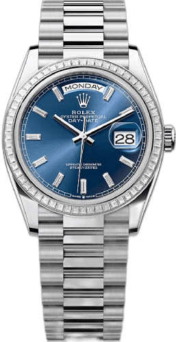 Rolex Day-Date 36 Platinum — Bright-Blue Diamond-Set Dial | Ref. 128396TBR