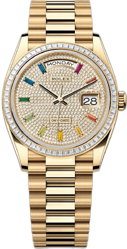 Rolex Day-Date 36 Yellow Gold — Diamond-Paved Dial, Diamond Bezel | Ref. 128398TBR