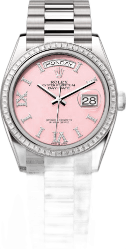 Rolex Day-Date 36 18ct White Gold — Pink Opal Diamond-Set Dial, Diamond Bezel | Ref. 128399TBR