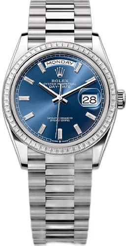 Rolex Day-Date 36 18ct White Gold — Bright Blue Diamond-Set Dial | Ref. 128399TBR