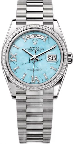 Rolex Day-Date 36 18ct White Gold — Turquoise Diamond-Set Dial | Ref. 128399TBR