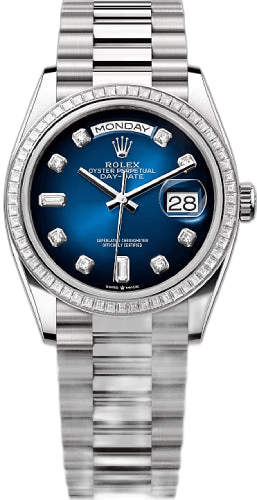 Rolex Day-Date 36 White Gold — Blue Ombré Diamond-Set Dial | Ref. 128399TBR