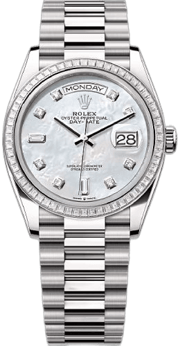 Rolex Day-Date 36 18ct White Gold — White MOP Diamond Dial, Diamond Bezel | Ref. 128399TBR