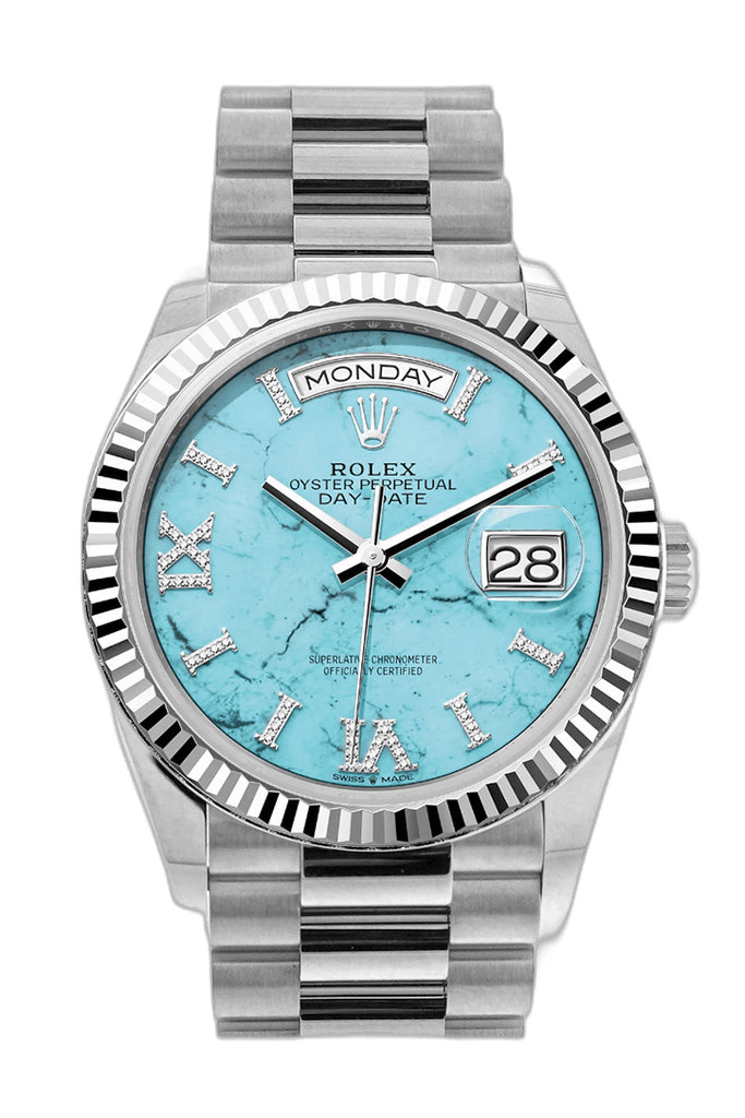 Rolex Day-Date 36 White Gold — Turquoise Diamond Dial | Ref. 128239