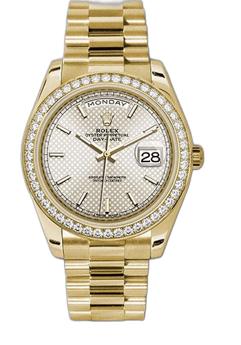 Rolex Day-Date 40 Yellow Gold — Silver Diagonal Motif Dial | Ref. 228348RBR