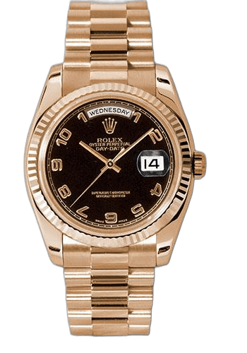 Rolex Day-Date 36 Gold — Black Arabic Dial with Fluted Bezel | Ref. 118235