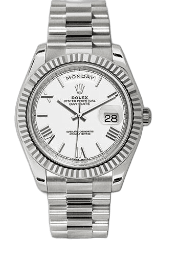 Rolex Day-Date 40 White Gold — Fluted Bezel White Bevelled Roman Dial | Ref. 228239