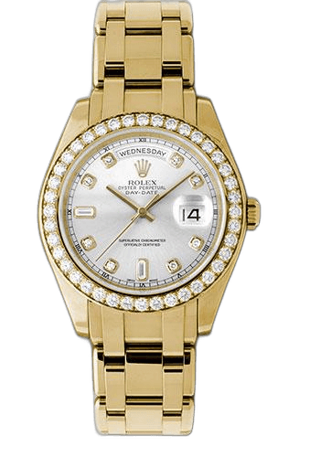 Rolex Day-Date 39 Yellow Gold — Silver Diamond Dial | Ref. 18948
