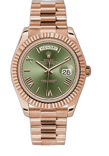 Rolex Day-Date 40 Everose Gold — Fluted Bezel Olive Green Roman Dial | Ref. 228235