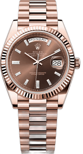 Rolex Day-Date 40 Everose Gold — Chocolate Diamond-Set Dial, Fluted Bezel | Ref. 228235