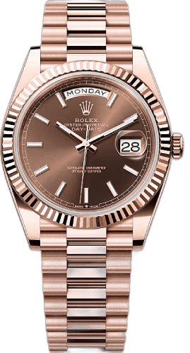 Rolex Day-Date 40 Everose Gold — Stick Chocolate Fluted Bezel Dial | Ref. 228235