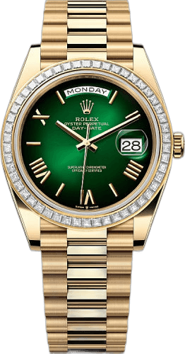 Rolex Day-Date 40 Yellow Gold Diamond Set — Green Ombré Dial | Ref. 228398TBR