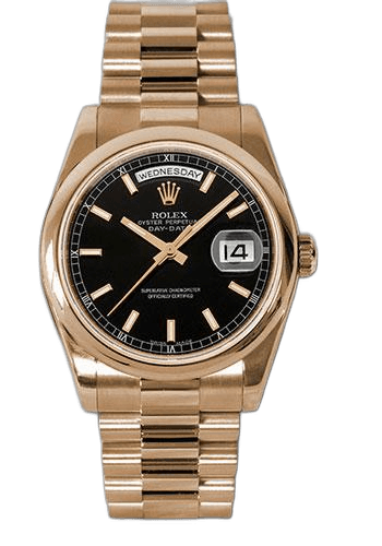 Rolex Day-Date 36 Gold — Black Index Dial | Ref. 118205