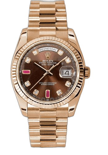 Rolex Day-Date 36 Everose Gold — Chocolate Diamond & Ruby Dial | Ref. 118235