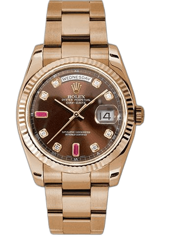 Rolex Day-Date 36 Gold — Chocolate Diamond & Ruby Dial | Ref. 118235