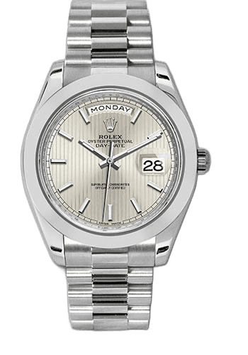 Rolex Day-Date 40 Platinum — Silver Strip Motif Index Dial | Ref. 228206