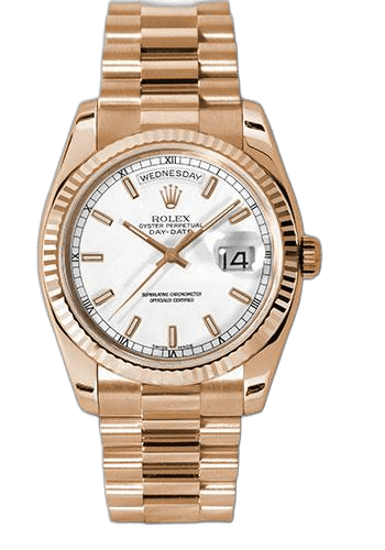 Rolex Day-Date 36 Gold — White Index Dial, Fluted Bezel | Ref. 118235
