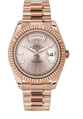 Rolex Day-Date 40 Everose Gold — Fluted Bezel Sundust Strip Motif Index | Ref. 228235