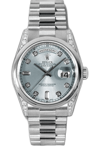Rolex Day-Date 36 Platinum — Glacier Blue Diamond Dial | Ref. 118296