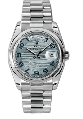 Rolex Day-Date Platinum — Ice Blue Wave Arabic Dial | Ref. 118206