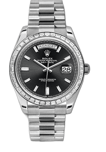 Rolex Day-Date 40 Platinum — Black Baguette Diamond Dial | Ref. 228396TBR