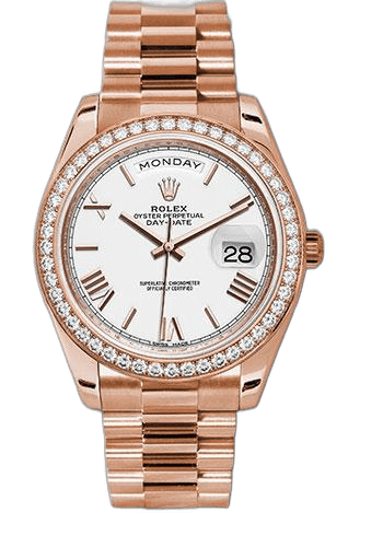 Rolex Day-Date 40 Gold — White Bevelled Roman Dial, Diamond Bezel | Ref. 228345RBR