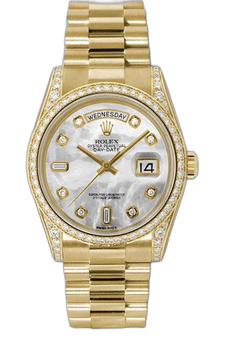 Rolex Day-Date 36 Yellow Gold — White Mother-of-Pearl Diamond Dial | Ref. 118388
