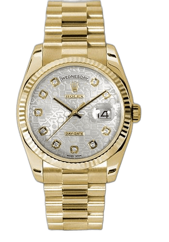 Rolex Day-Date 36 Yellow Gold — Silver Jubilee Diamond Dial | Ref. 118238