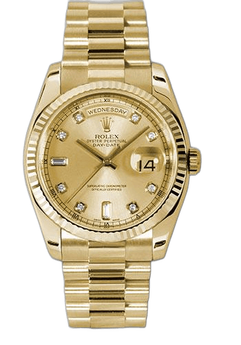 Rolex Day-Date 36 Yellow Gold — Fluted Bezel, Champagne Diamond Dial | Ref. 118238