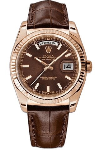 Rolex Day-Date 36 Gold — Chocolate Index Dial, Fluted Bezel | Ref. 118135