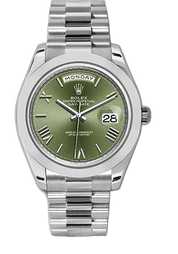 Rolex Day-Date 40 Platinum — Olive Green Bevelled Roman Dial | Ref. 228206
