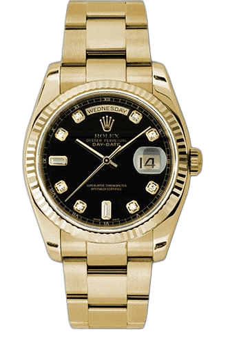 Rolex Day-Date Yellow Gold — Fluted Bezel Black Diamond | Ref. 118238
