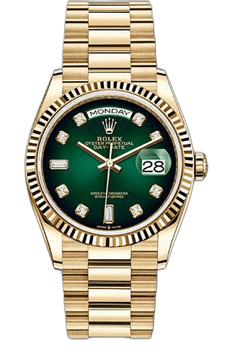 Rolex Day-Date 36 Yellow Gold — Green Ombré Diamond Dial | Ref. 128238