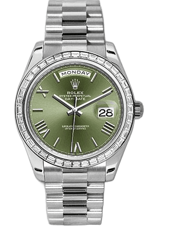 Rolex Day-Date 40 Platinum — Olive Green Bevelled Roman Dial | Ref. 228396TBR