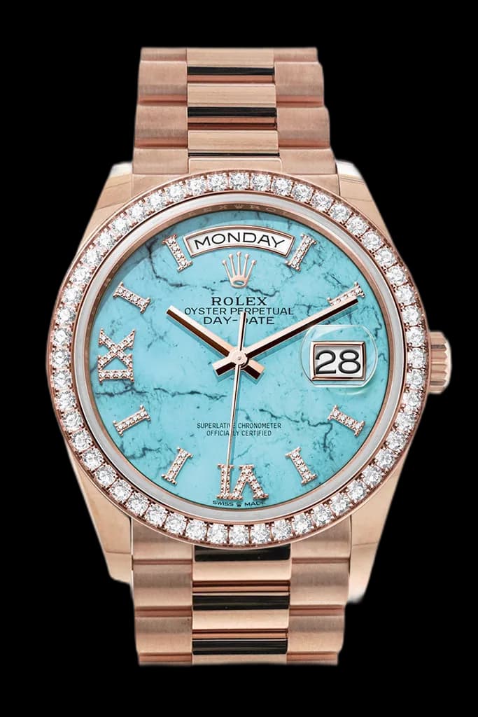 Rolex Day-Date 36 Everose Gold — Turquoise Diamond Dial | Ref. 128345RBR