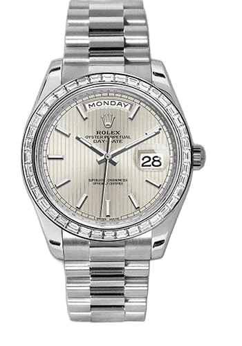 Rolex Day-Date 40 Platinum — Silver Strip Motif Index Dial | Ref. 228396TBR