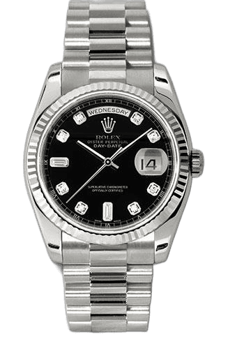 Rolex Day-Date 36 White Gold — Black Diamond Dial with Fluted Bezel | Ref. 118239