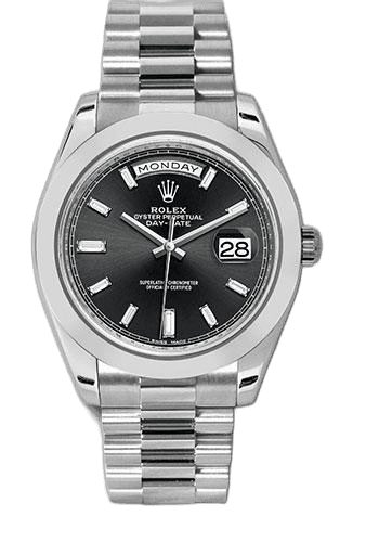 Rolex Day-Date 40 Platinum — Black Baguette Diamond Dial | Ref. 228206