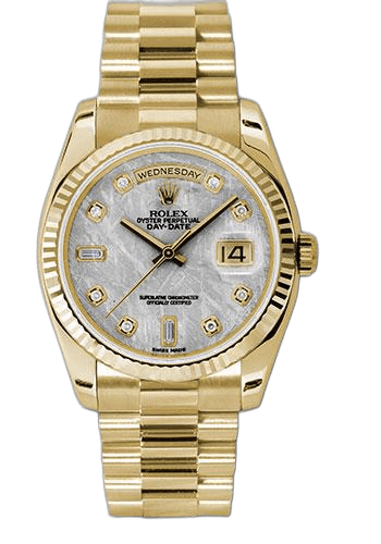 Rolex Day-Date 36 Yellow Gold — Fluted Bezel Meteorite Diamond Dial | Ref. 118238