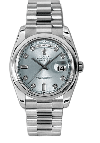 Rolex Day-Date 36 Platinum — Glacier Blue Diamond Dial | Ref. 118206