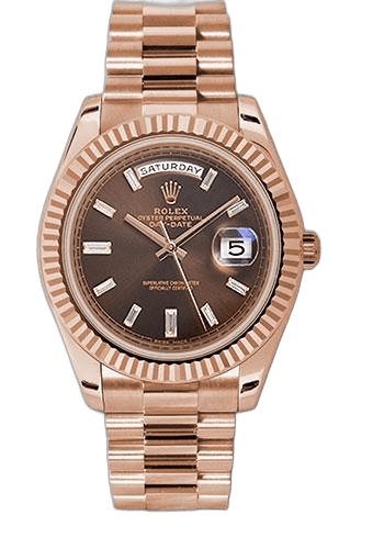 Rolex Day-Date 40 Everose Gold — Chocolate Baguette Diamond Dial | Ref. 228235